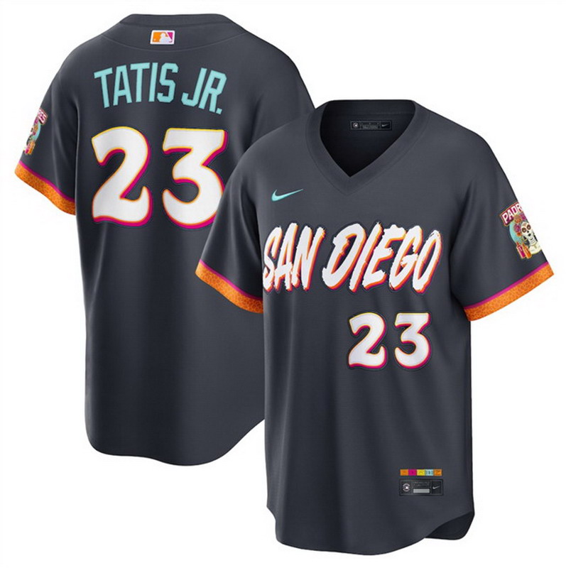 Personalized Men’s San Diego Padres #23 Fernando Tatis Jr. Obsidian 2026 City Connect Stadium Stitched Baseball Jersey