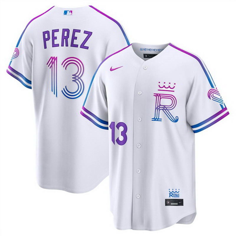 Personalized Men’s Kansas City Royals #13 Salvador Perez White 2026 City Connect Stadium Stitched Baseball Jersey
