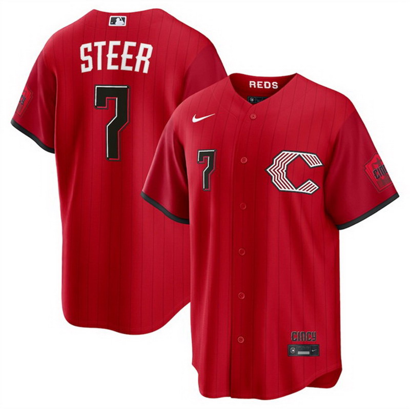 Personalized Men’s Cincinnati Reds #7 Spencer Steer Red 2026 City Connect Stadium Stitched Baseball Jersey
