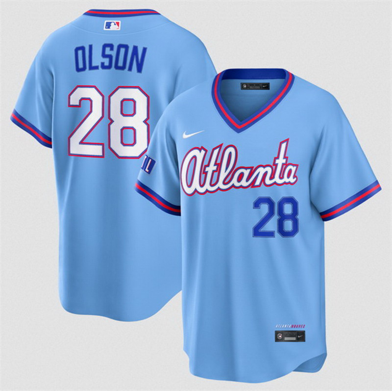 Personalized Men’s Atlanta Braves #28 Matt Olson Powder Blue 2026 City Connect Stadium Stitched Baseball Jersey