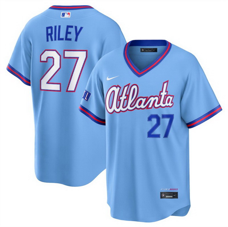 Personalized Men’s Atlanta Braves #27 Austin Riley Powder Blue 2026 City Connect Stadium Stitched Baseball Jersey