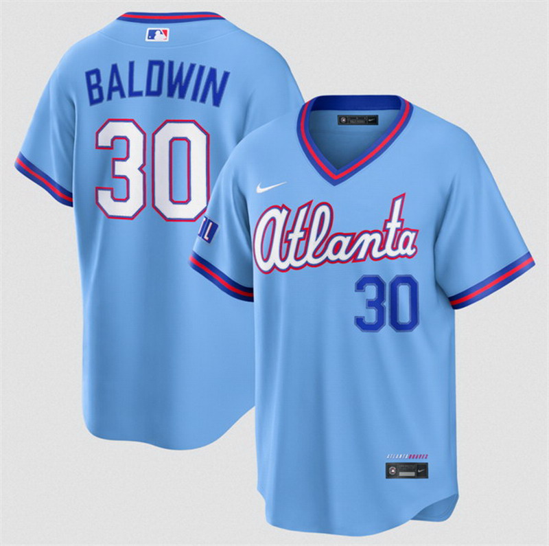 Personalized Men’s Atlanta Braves #30 Drake Baldwin Powder Blue 2026 City Connect Stadium Stitched Baseball Jersey