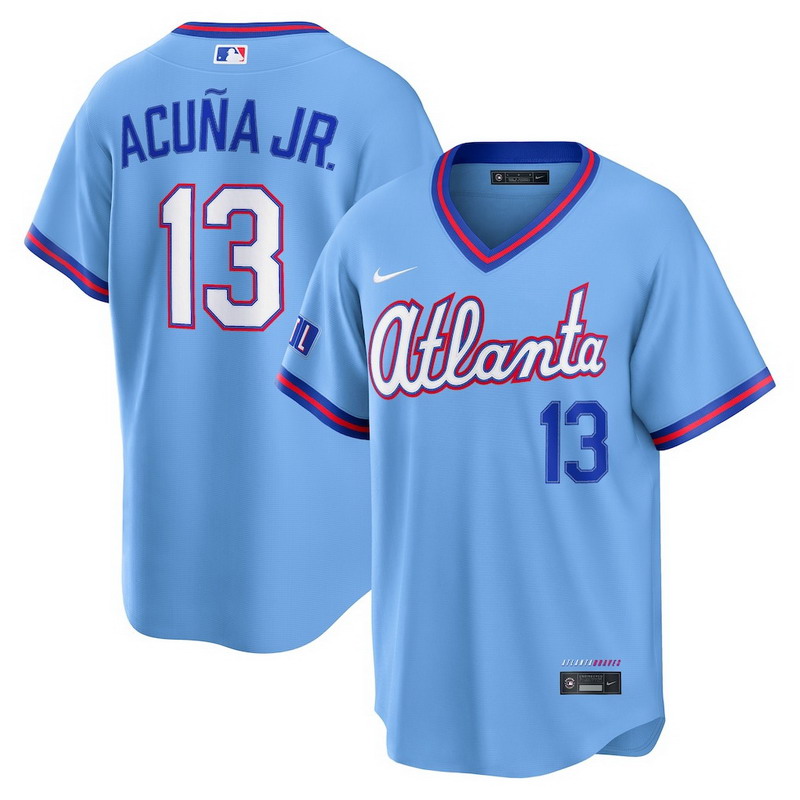 Personalized Men’s Atlanta Braves #13 Ronald Acuna Jr. Powder Blue 2026 City Connect Stadium Stitched Baseball Jersey