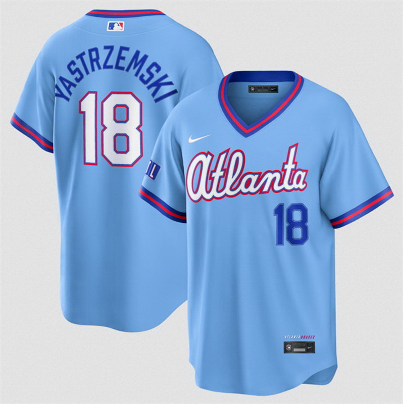 Personalized Men’s Atlanta Braves #18 Mike Yastrzemski Powder Blue 2026 City Connect Stadium Stitched Baseball Jersey