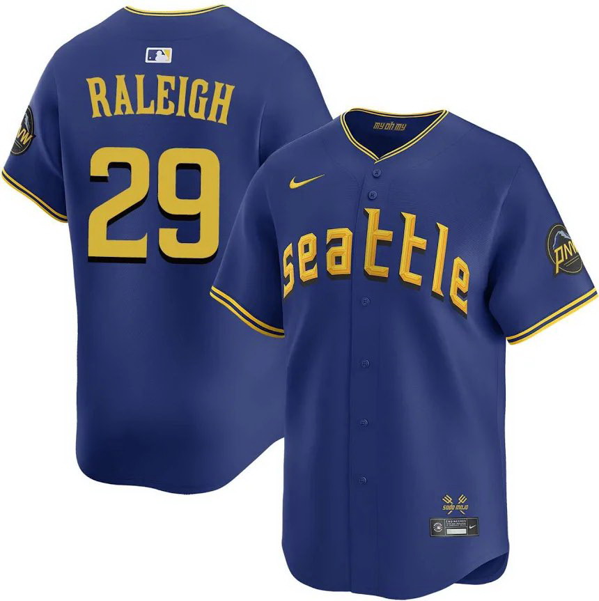 Personalized Youth Seattle Mariners #29 Cal Raleigh Navy Limited Stitched Jersey