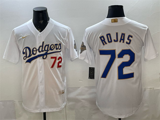 Personalized Men’s Los Angeles Dodgers #72 Miguel Rojas White 2026 Gold Collection Stadium Stitched Baseball Jersey