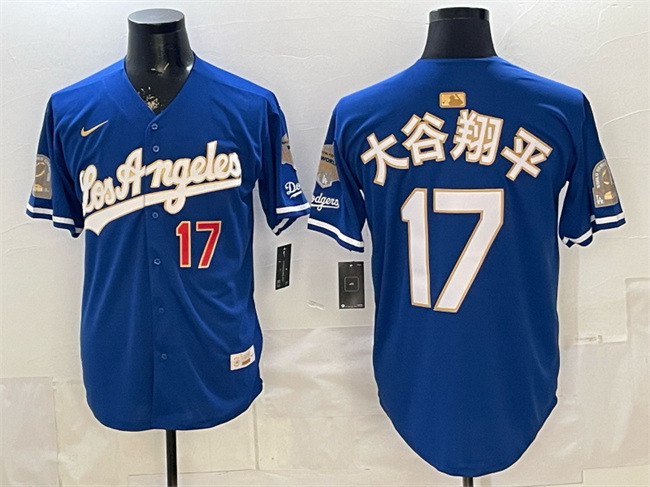 Personalized Men’s Los Angeles Dodgers #17 Shohei Ohtani Royal 2026 Gold Collection 9x & B2B Champs Patch Stitched Baseball Jersey 003