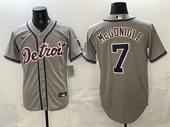 Personalized Men’s Detroit Tigers #7 Kevin McGonigle Grey Cool Base Stitched Baseball Jersey