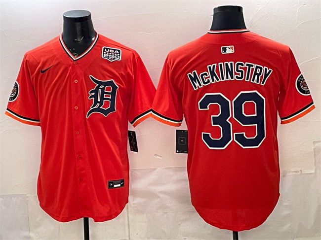 Personalized Men’s Detroit Tigers #39 Zach McKinstry Orange 2026 Alternate USA 250′ Patch Premier Limited Stitched Baseball Jersey