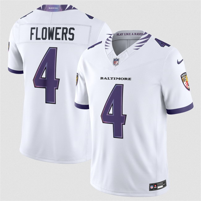 Personalized Men’s Baltimore Ravens #4 Zay Flowers White 2026 F.U.S.E. Stitched Limited Football Jersey