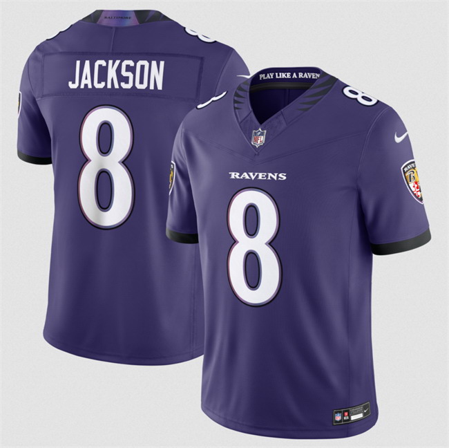 Personalized Men’s Baltimore Ravens #8 Lamar Jackson Purple 2026 F.U.S.E Stitched Limited Football Jersey