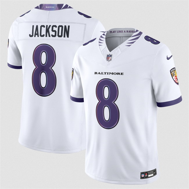 Personalized Men’s Baltimore Ravens #8 Lamar Jackson White 2026 F.U.S.E. Stitched Limited Football Jersey