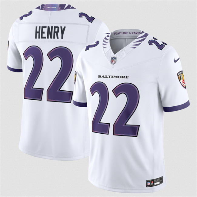 Personalized Men’s Baltimore Ravens #22 Derrick Henry White 2026 F.U.S.E. Stitched Limited Football Jersey