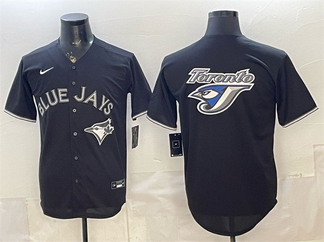 Personalized Men’s Toronto Blue Jays Team Big Logo Black Lights Out Limited Stitched Baseball Jersey