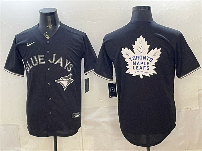 Personalized Men’s Toronto Blue Jays & Leafs With White Leafs Logo Black Lights Out Limited Stitched Baseball Jersey