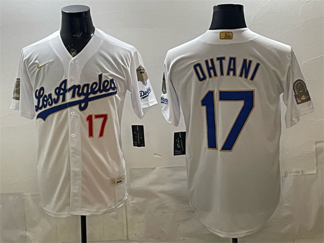 Personalized Men’s Los Angeles Dodgers #17 Shohei Ohtani White 2026 Gold Collection 9x & B2B Champs Patch Stitched Baseball Jersey