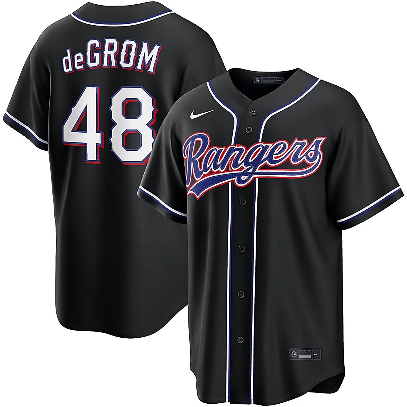 Personalized Men’s Texas Rangers #48 Jacob Degrom 2026 Black Out Fashion Jersey