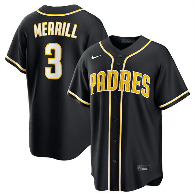 Personalized Men’s San Diego Padres #3 Jackson Merrill 2026 Fashion Black Out Stitched Baseball Jersey