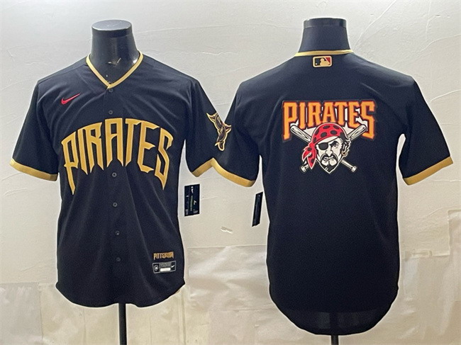 Personalized Men’s Pittsburgh Pirates Team Big Logo Black 2026 City Connect Stadium Stitched Baseball Jersey