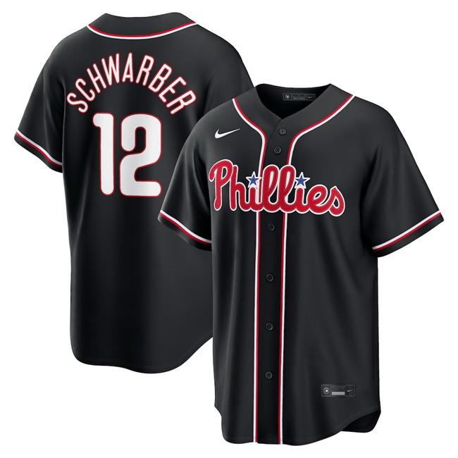 Personalized Men’s Philadelphia Phillies #12 Kyle Schwarber Fashion Black Out Stitched Baseball Jersey