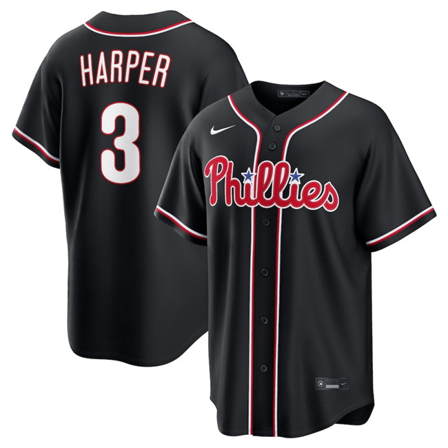 Personalized Men’s Philadelphia Phillies #3 Bryce Harper 2026 Fashion Black Out Stitched Baseball Jersey