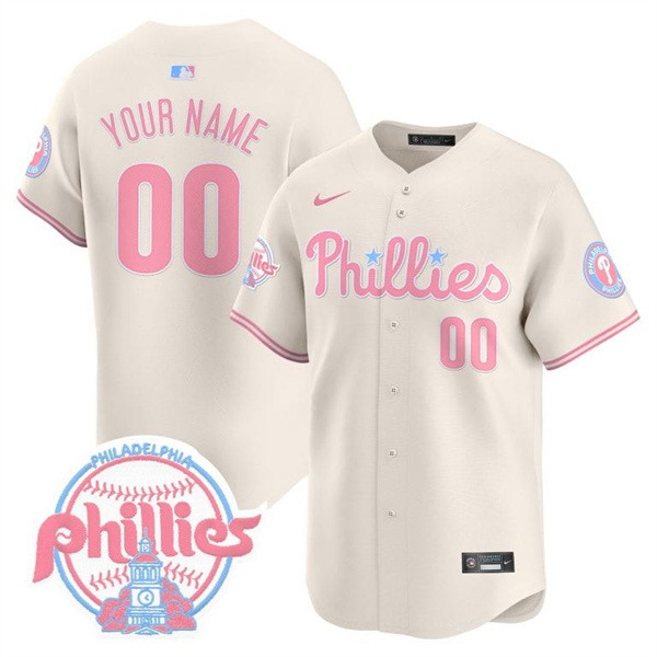 Personalized Men’s Philadelphia Phillies Active Player Bubblegum Cream Premier Limited Stitched Jersey