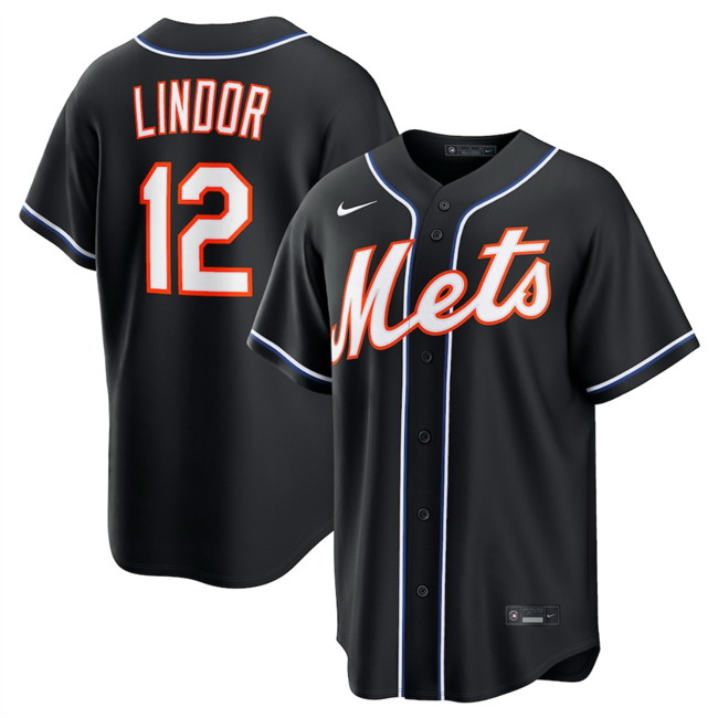 Personalized Men’s New York Mets #12 Francisco Lindor 2026 Fashion Black Out Stitched Baseball Jersey