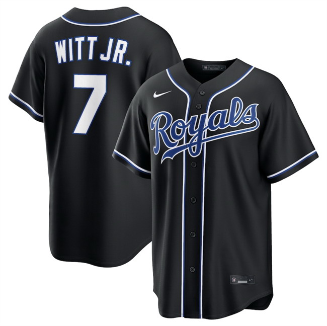 Personalized Men’s Kansas City Royals #7 Bobby Witt Jr. 2026 Fashion Black Out Stitched Baseball Jersey