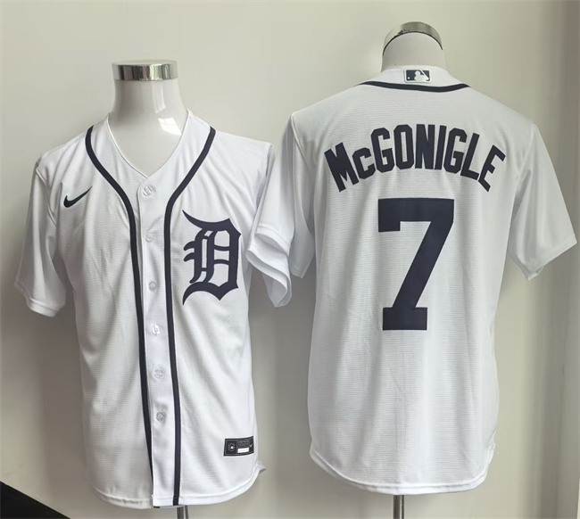 Personalized Men’s Detroit Tigers #7 Kevin McGonigle White Cool Base Stitched Baseball Jersey