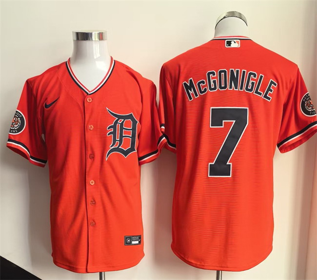Personalized Men’s Detroit Tigers #7 Kevin McGonigle Orange Cool Base Stitched Baseball Jersey