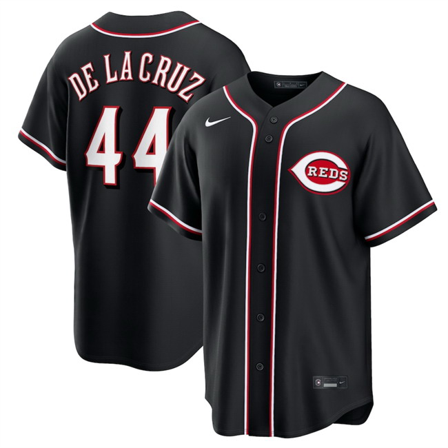 Personalized Men’s Cincinnati Reds #44 Elly De La Cruz 2026 Fashion Black Out Stitched Baseball Jersey
