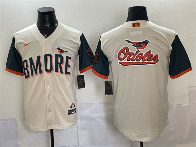 Personalized Men’s Baltimore Orioles Team Big Logo Natural 2026 City Connect Stadium Stitched Baseball Jersey