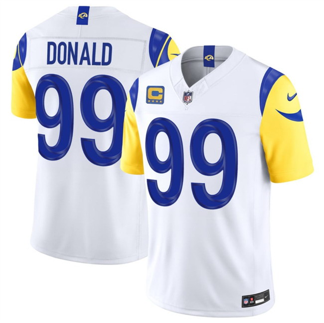 Personalized Men’s Los Angeles Rams #99 Aaron Donald White 2026 F.U.S.E. 4- Star C Patch Limited Stitched Football Jersey