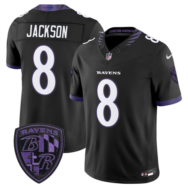 Personalized Men’s Baltimore Ravens #8 Lamar Jackson Black 2026 F.U.S.E. Alternate Stitched Limited Football Jersey