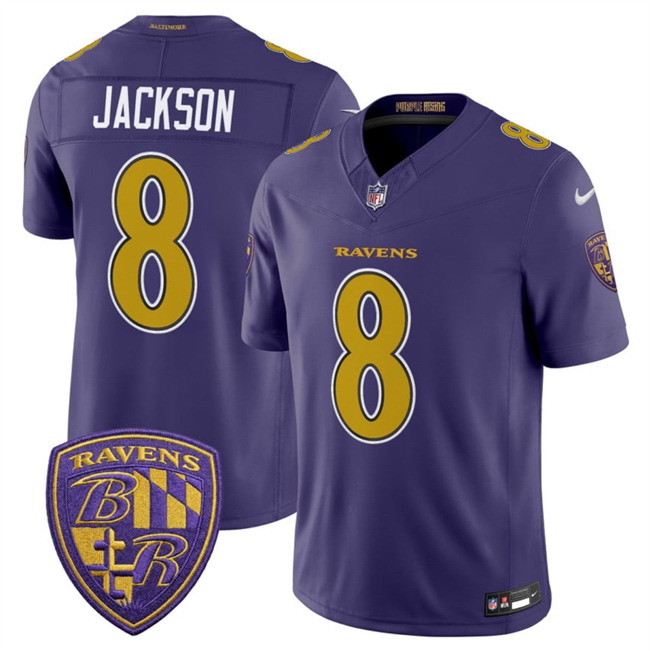Personalized Men’s Baltimore Ravens #8 Lamar Jackson Purple 2026 F.U.S.E. Alternate Stitched Limited Football Jersey