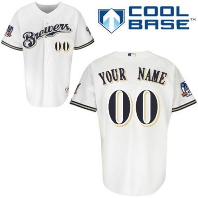 Personalized customized milwaukee brewers jersey white home cool base 40th anniversary patch baseball jersey