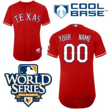Personalized customized texas rangers jersey red cool base 2010 world series patch baseball jersey
