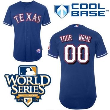 Personalized customized texas rangers jersey blue cool base 2010 world series patch baseball jersey