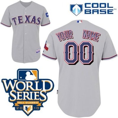 Personalized customized texas rangers jersey grey road cool base 2010 world series patch baseball jersey