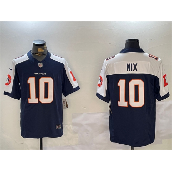 Personalized Men’s Denver Broncos #10 Bo Nix Navy 2024 F.U.S.E. V2 Throwback Limited Alternate Stitched Football Jersey