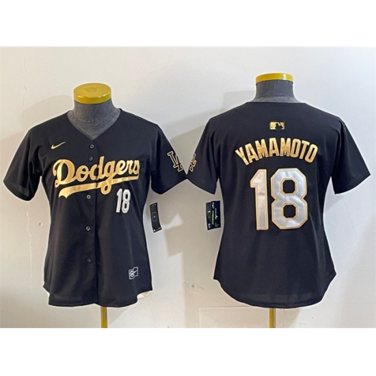 Personalized Women’s Los Angeles Dodgers #18 Yoshinobu Yamamoto Black Gold Limited Stitched Baseball Jersey(Run Small)