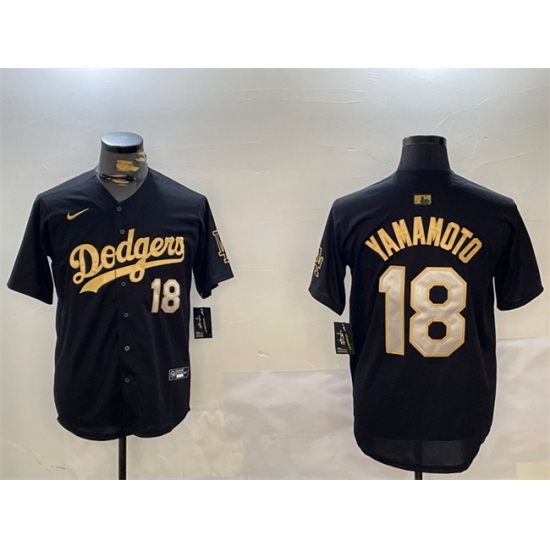 Personalized Men’s Los Angeles Dodgers #18 Yoshinobu Yamamoto Black Gold Limited Stitched Baseball Jersey