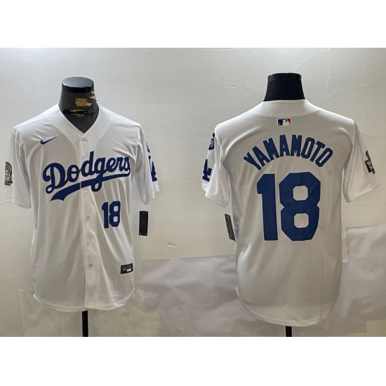 Personalized Men’s Los Angeles Dodgers #18 Yoshinobu Yamamoto White 2024 World Series With Fernando Memorial Home Limited Stitched Baseball Jersey