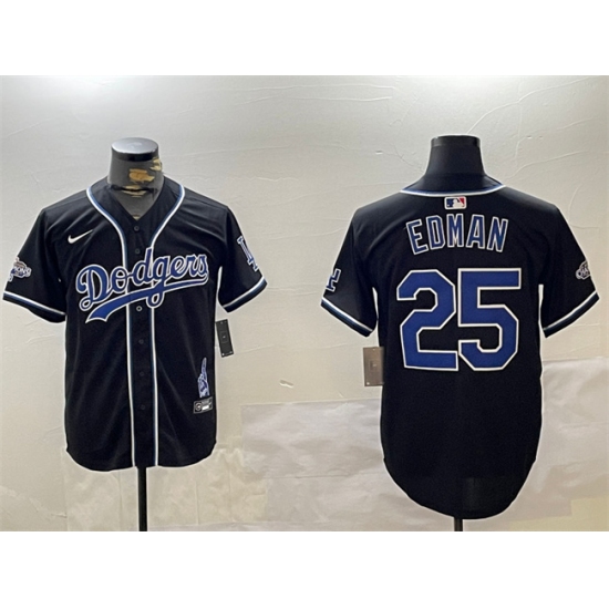 Personalized Men’s Los Angeles Dodgers #25 Tommy Edman Black 2024 World Series Champions Limited Stitched Baseball Jersey