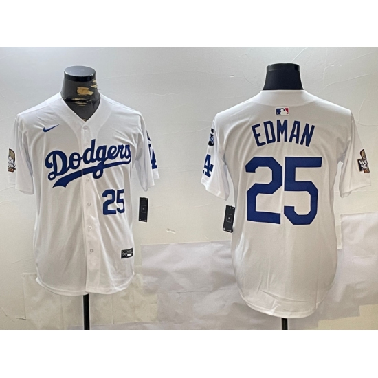 Personalized Men’s Los Angeles Dodgers #25 Tommy Edman White 2024 World Series With Fernando Memorial Home Limited Stitched Baseball Jersey