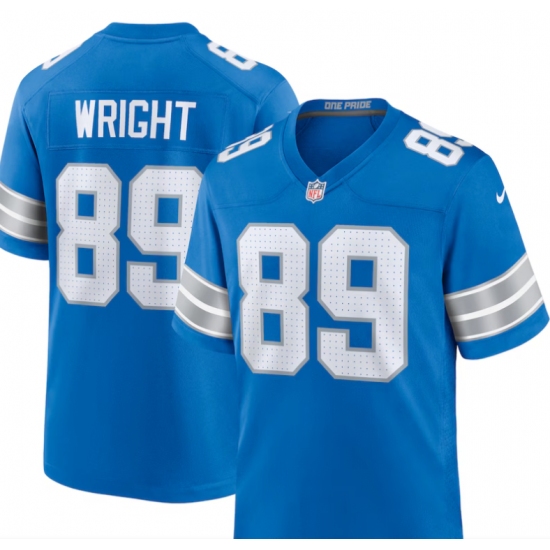 Personalized Men’s Detroit Lions #89 Brock Wright Blue Stitched NFL Jersey