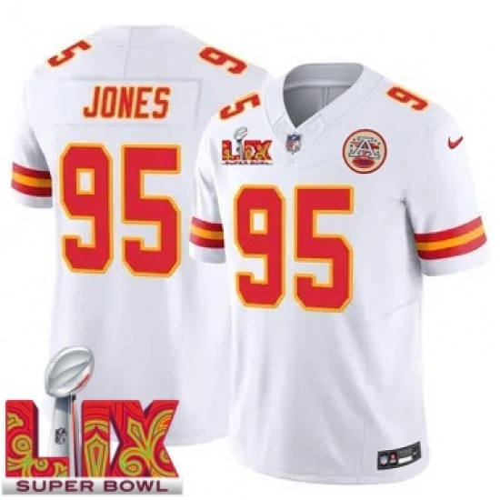 Personalized Youth Kansas City Chiefs Chris Jones #95 White 2024 2025 Super Bowl LIX F U S E Stitched Jersey