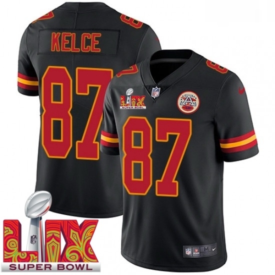 Personalized Youth Kansas City Chiefs Travis Kelce #87 Black 2024 2025 Super Bowl LIX F U S E Stitched Jersey