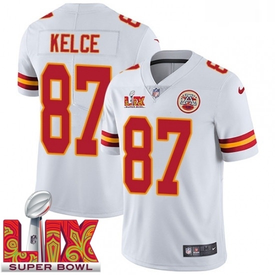 Personalized Youth Kansas City Chiefs Travis Kelce #87 White 2024 2025 Super Bowl LIX F U S E Stitched Jersey