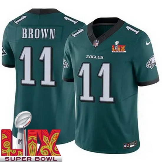 Personalized Youth Philadelphia Eagles A.J. Brown #11 Green 2024 2025 Super Bowl LIX F U S E Stitched NFL Jersey